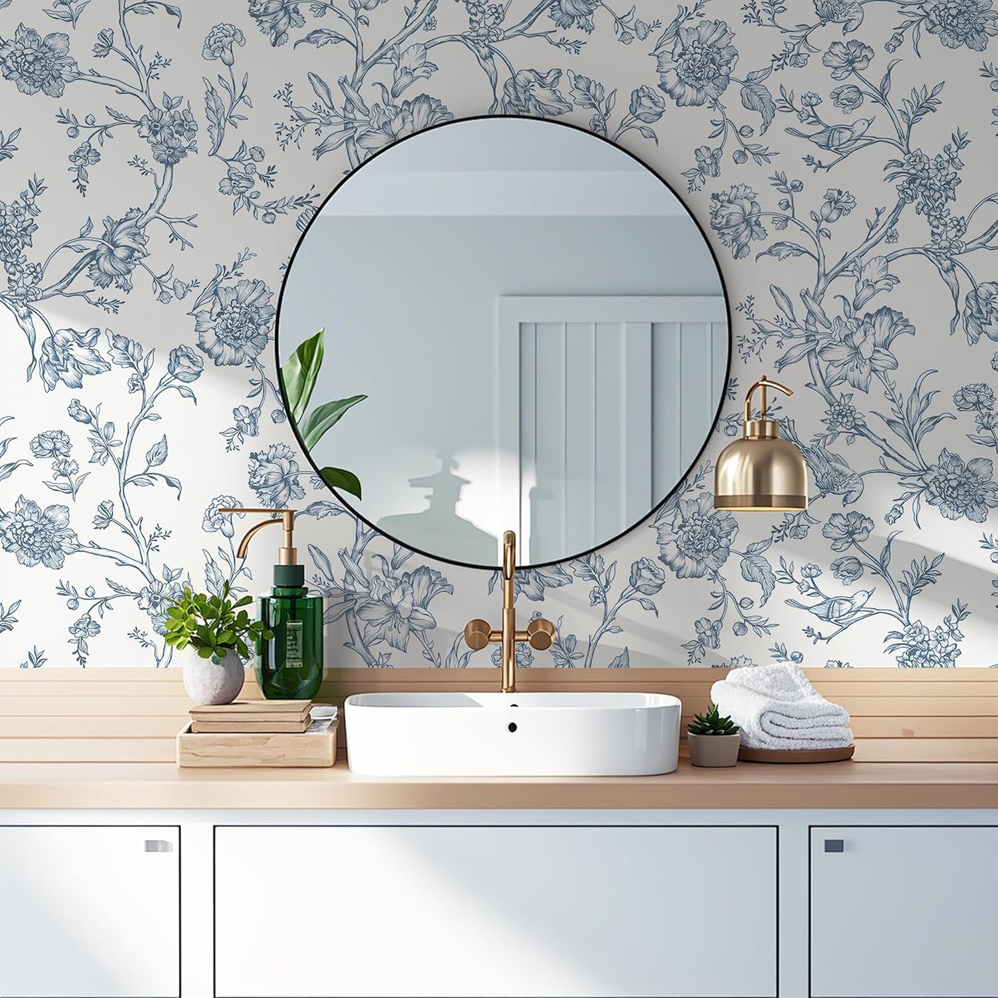 Safiyya Peel and Stick Wallpaper Vintage Floral Contact Paper 17.3" x 78.7" Wall Paper Renter Friendly Self Adhesive Removable Wallpaper for Bathroom Vinyl
