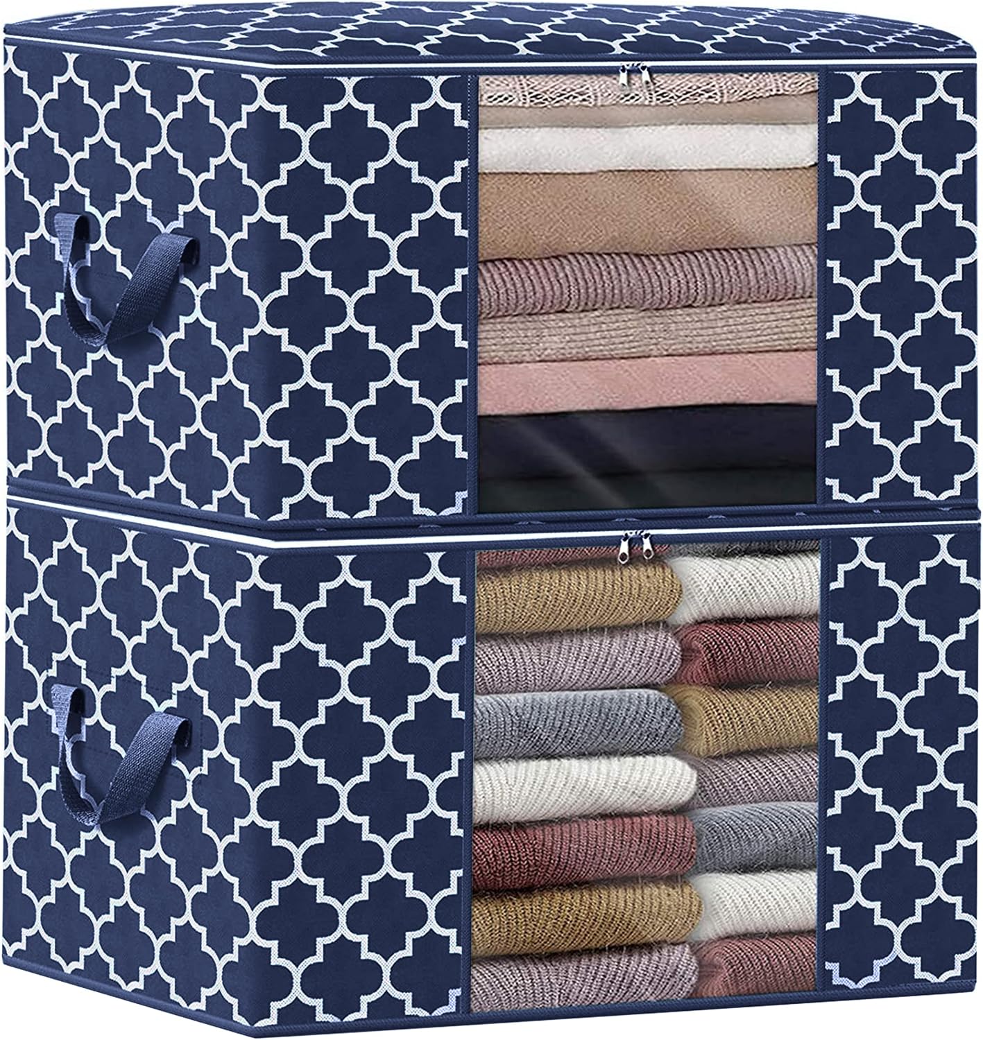 WISELIFE Storage Bags, Large Blanket Clothes Organization and Storage Containers for Bedding, Comforters, Foldable Organizer with Reinforced Handle, Clear Window,Sturdy Zippers,(Grey, 3 x 100L)