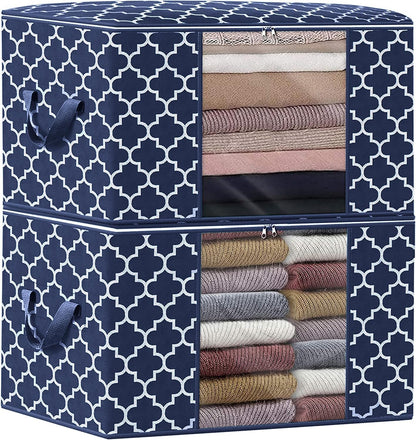 WISELIFE Storage Bags, Large Blanket Clothes Organization and Storage Containers for Bedding, Comforters, Foldable Organizer with Reinforced Handle, Clear Window,Sturdy Zippers,(Grey, 3 x 100L)