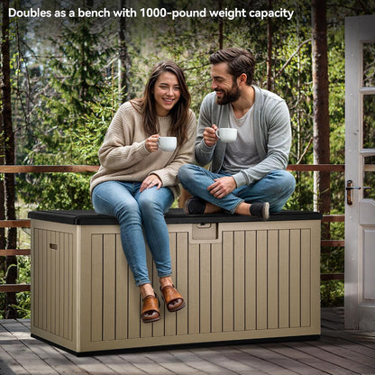 YITAHOME 100 Gallon Large Outdoor Deck Box | Waterproof Resin Storage Box, Lockable Indoor Outdoor Storage Container for Patio Furniture Cushions, Pool Accessories