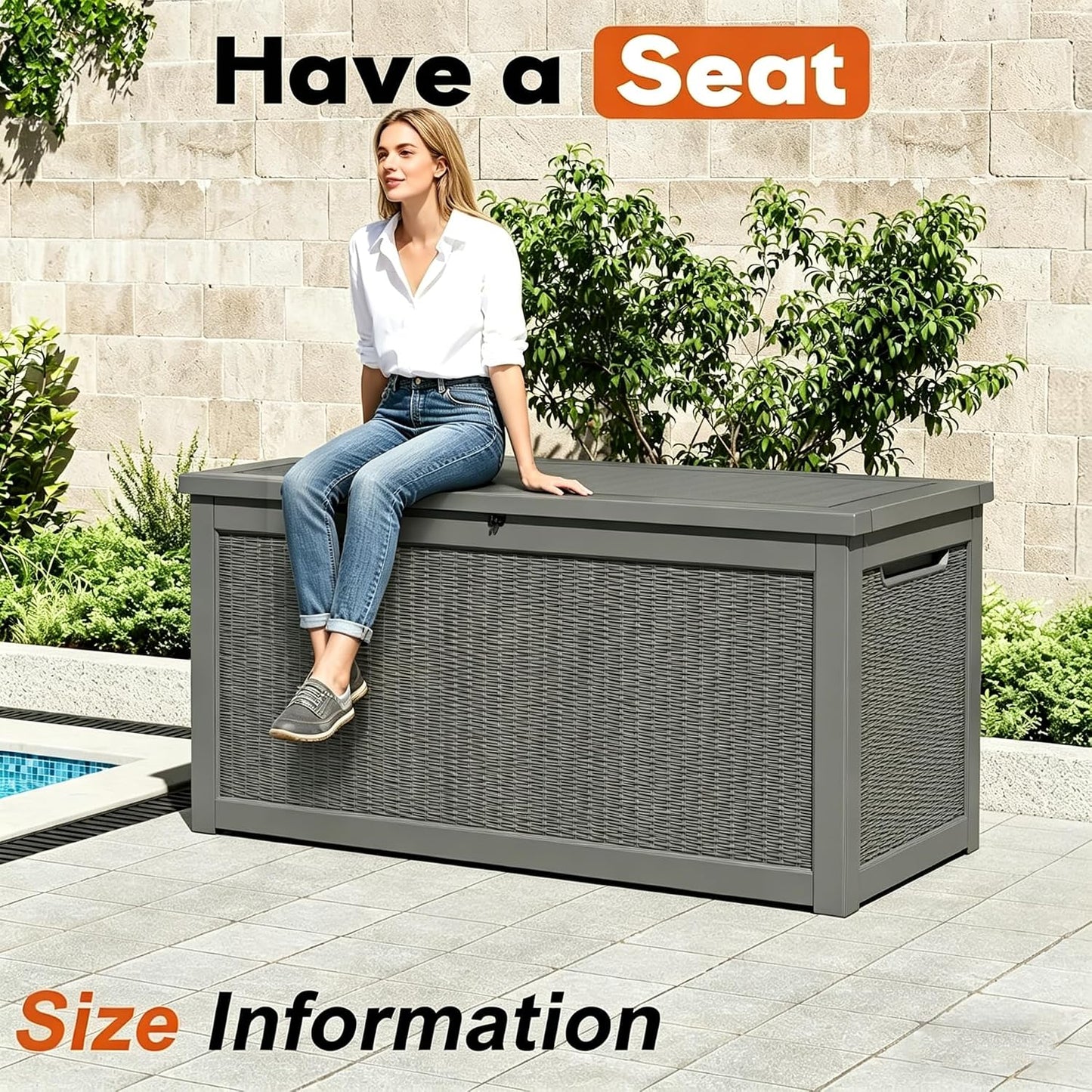 Outdoor Storage Box, Resin Deck Boxes Indoor and outdoor, Waterproof Storage Box Lockable Lid (Black, 85 Gallon)