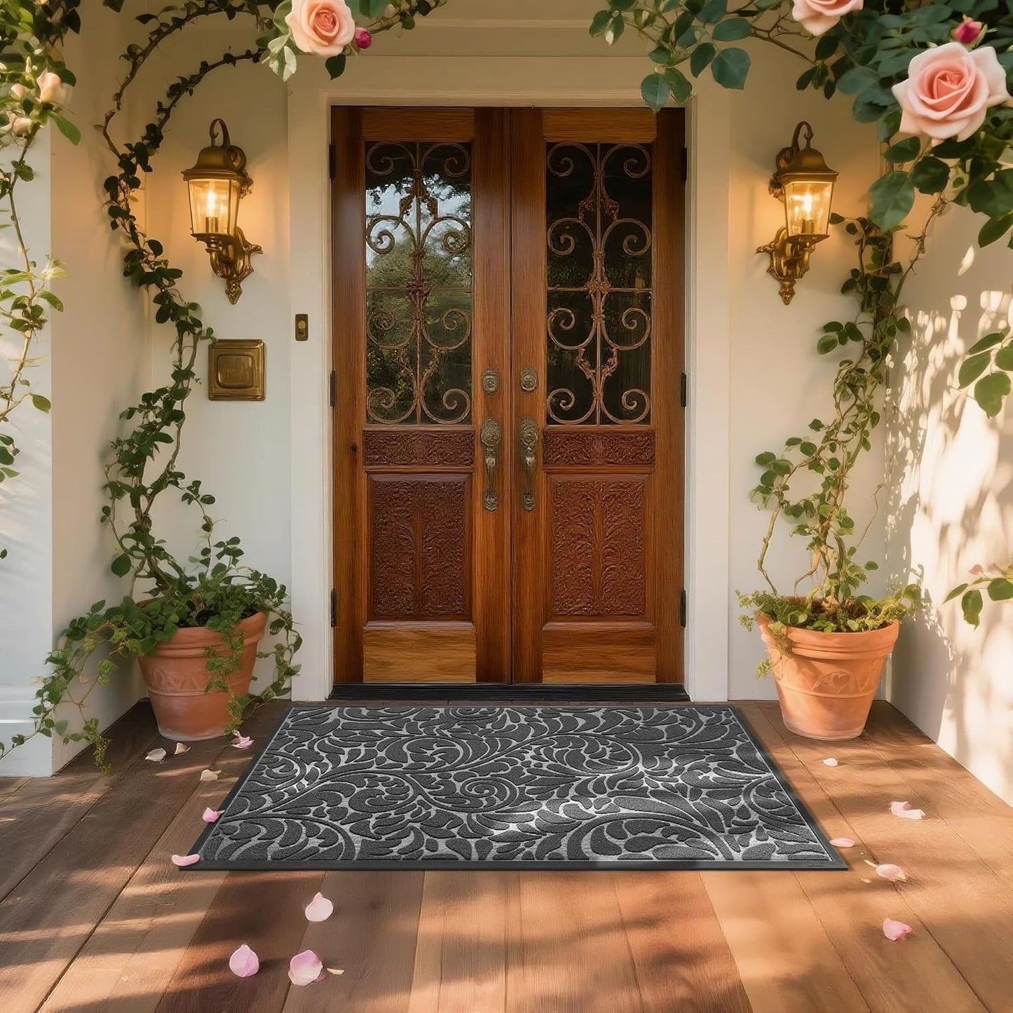 Yimobra Front Door Mat Outside Entrance, Waterproof Sturdy Retro Outdoor Mat, Heavy Duty Non-Slip Doormat for Garage Patio Entryway Indoor, Easy Clean, 29.5x17, Grey