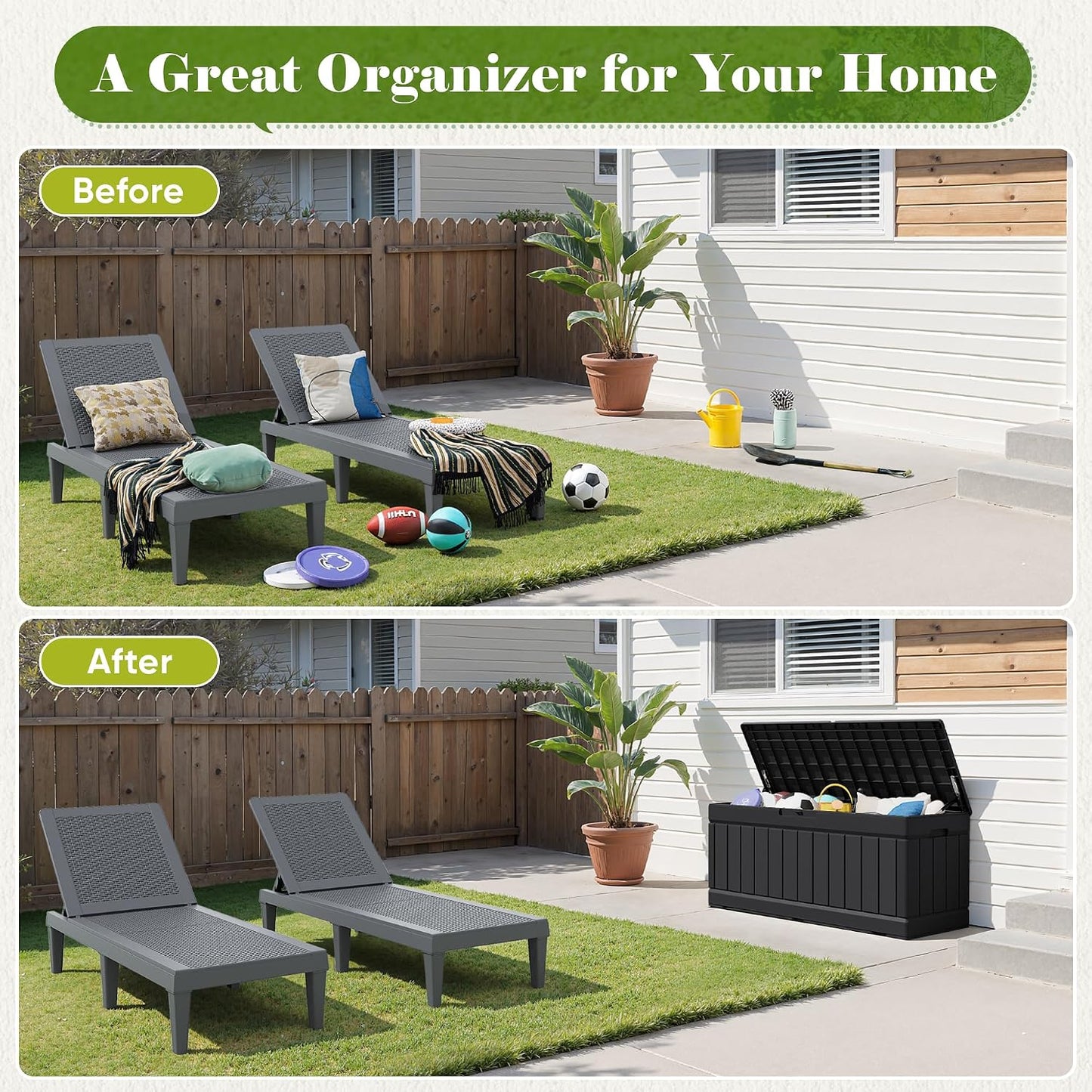 Flamaker Outdoor Storage Box 80 Gallon Resin Waterproof Deck Box Delivery Box with Wood Texture Large Storage Bin for Patio Cushions, (Grey)