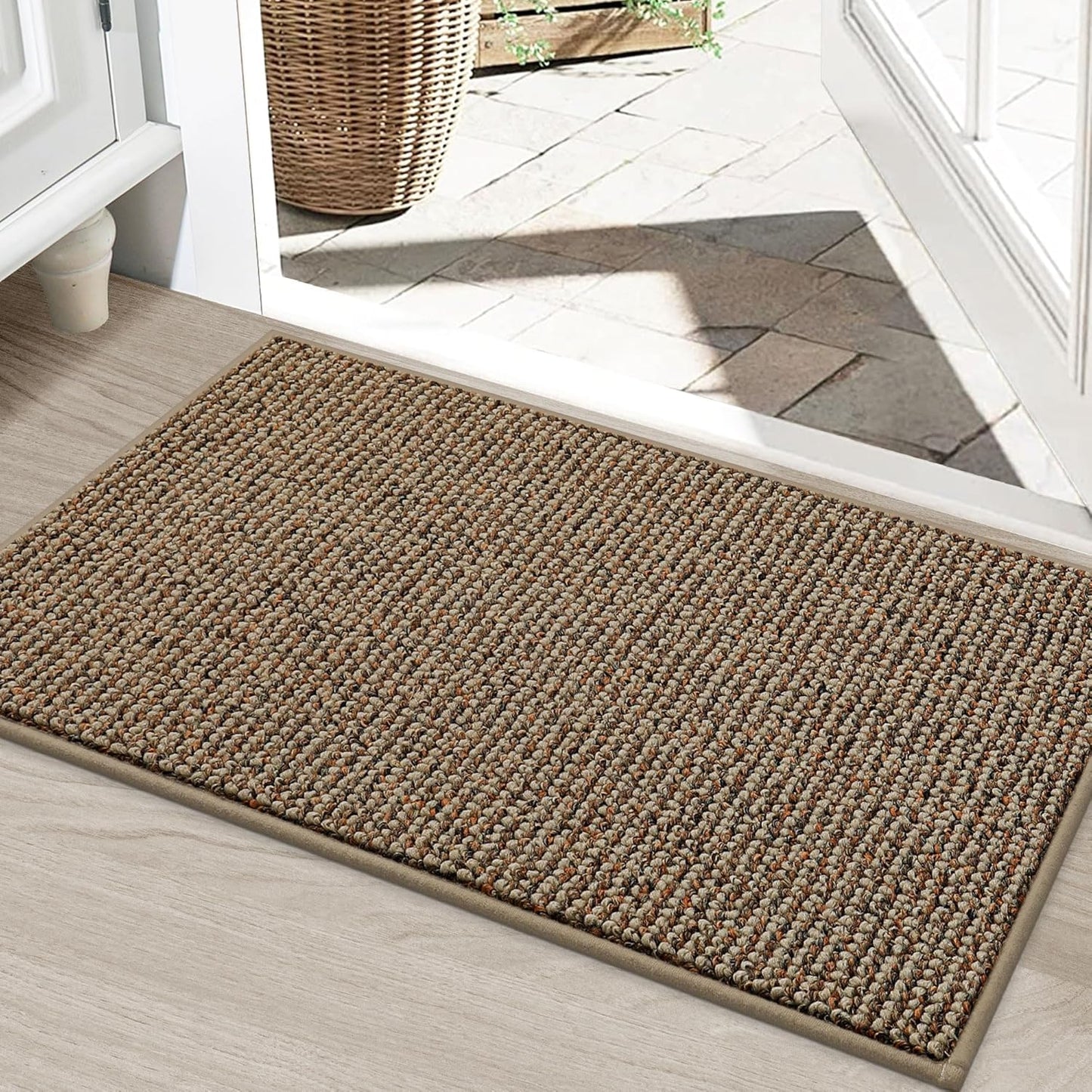 BEQHAUSE Dirt Trapper Door Mat 20" x 32", Non-Slip Washable Doormats Entrance Mat, Dirt Resistant and Absorbent Welcome Mat, Low Profile Floor Mats for Front Back Door and Entryway, Beige