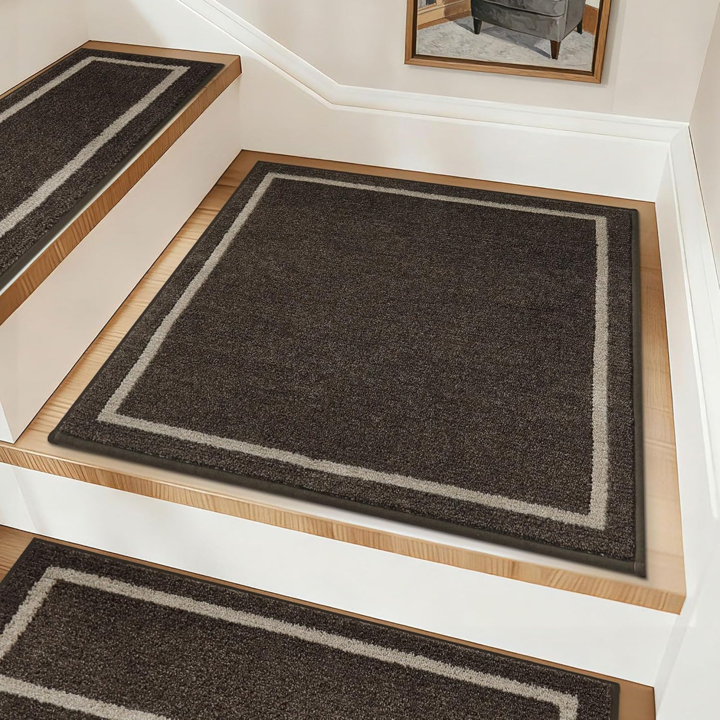 COSY HOMEER Soft Stair Treads Non-Slip Carpet Mat 28inX9in Indoor Stair Runners for Wooden Steps, Stair Rugs for Kids and Dogs, 100% Polyester TPE Backing 4pcs, Grey