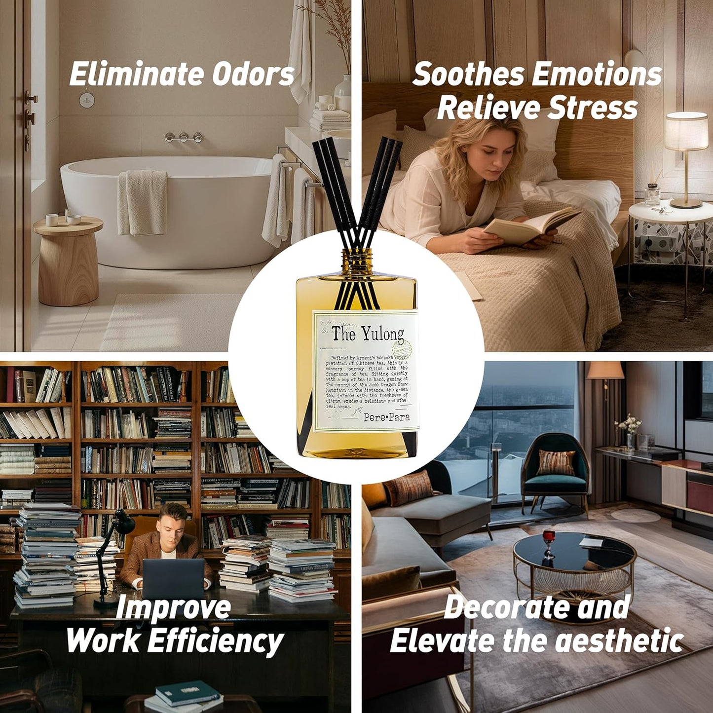 Luxury Hotel Scent Reed Diffuser Rifill 400ml (13.53oz) with 6 Reed Sticks | English Pear & Freesia Scent | Home, Bathroom & Office Decor | Long-Lasting Room Freshener | Premium Gift Set