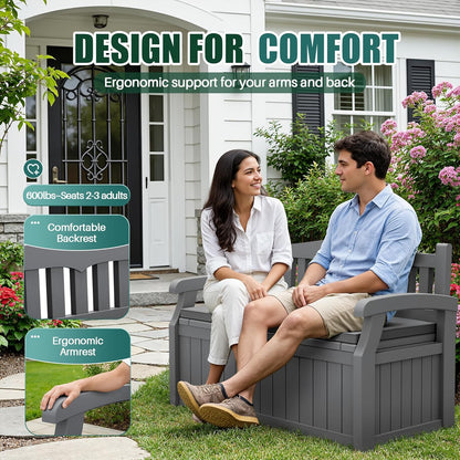 Devoko 80 Gallon Storage Bench Deck Box Lockable for Patio Furniture, Garden Decor and Outdoor Seating for Cushions, Garden Tools and Pool Supplies (Black)