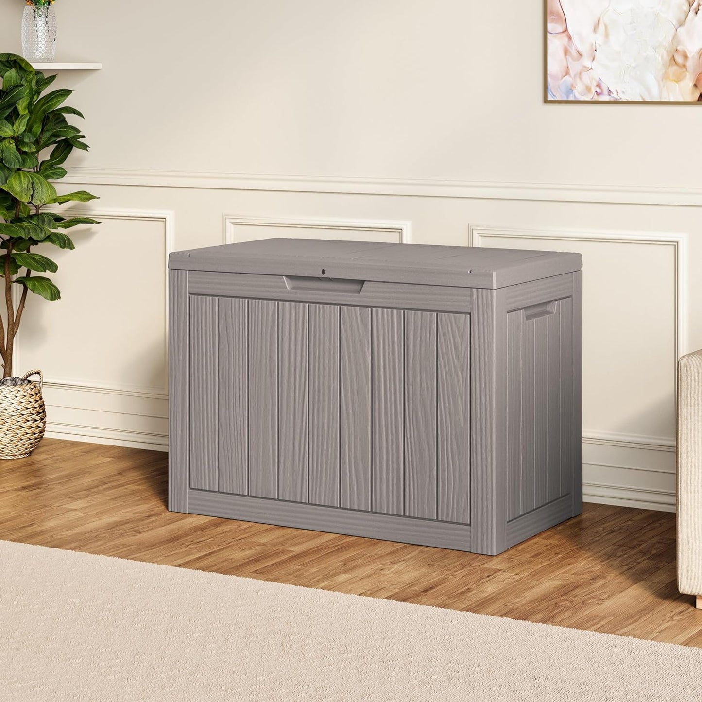 Outdoor Storage Box, 31 Gallon Resin Deck Boxes Outdoor Waterproof For Patio Furniture, Garden Tools, Pool Supplies, Lockable And UV Resistant (Rattan Gray)