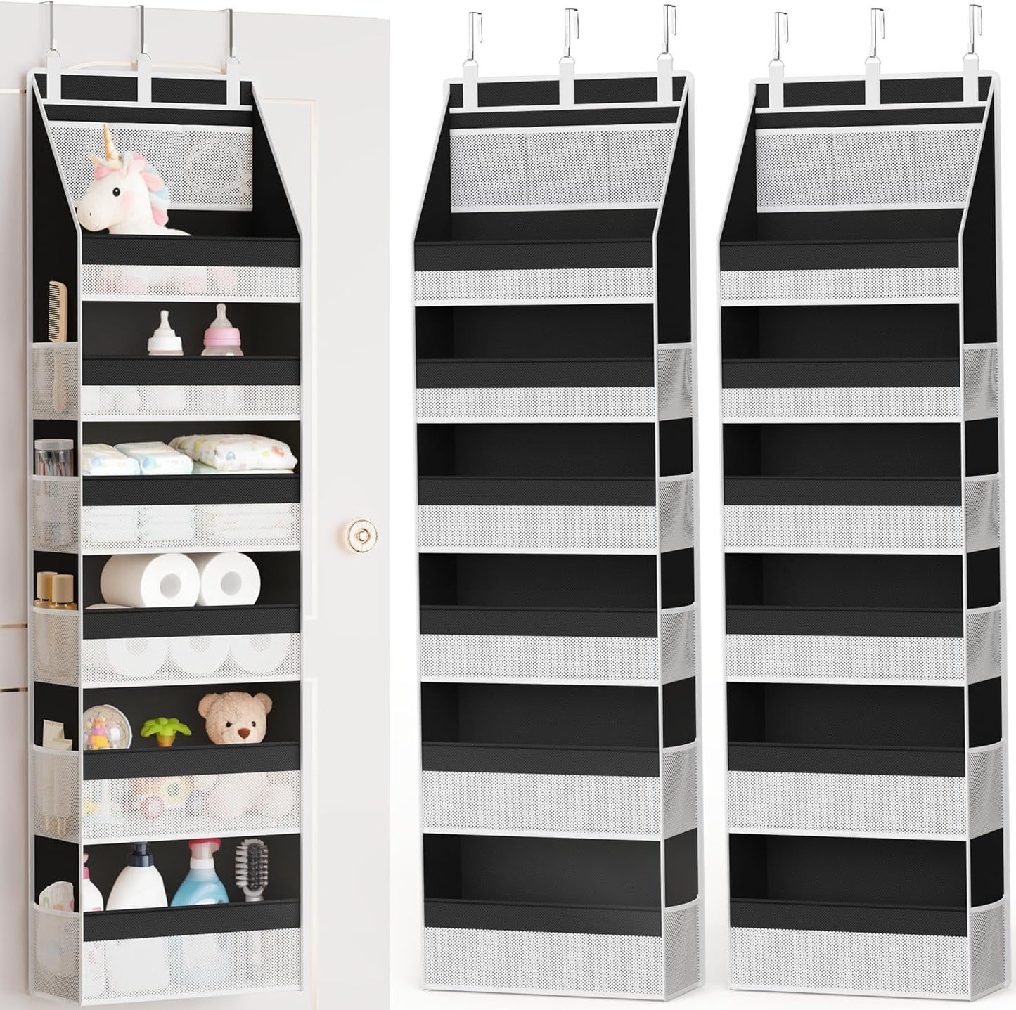 Criusia Over The Door Organizer, Heavy-Duty 6-Shelf Hanging Storage with 13 Mesh Pockets, 55lbs Capacity Behind The Door Storage for Nursery, Bathroom, Bedroom, and Dorm, Grey