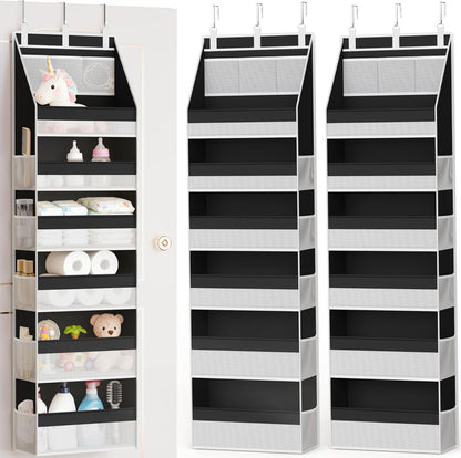 Criusia Over The Door Organizer, Heavy-Duty 6-Shelf Hanging Storage with 13 Mesh Pockets, 55lbs Capacity Behind The Door Storage for Nursery, Bathroom, Bedroom, and Dorm, Grey