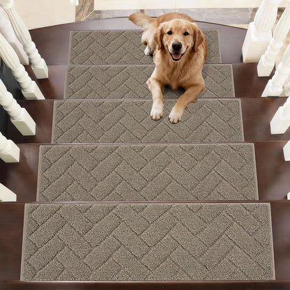 BEQHAUSE Stair Treads for Wooden Steps 28inX9in, Non Slip Carpet Stair Treads Indoor Stair Runners Machine Washable, Soft Stair Rugs Mat Surface Polyester TPE Backing, 4pcs, Charcoal