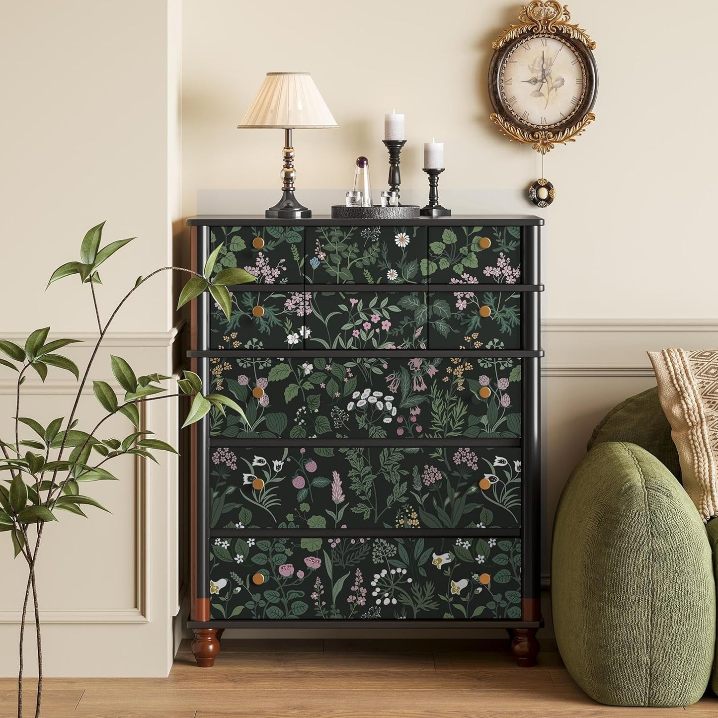 Dimoon 17.3" X 78.7" Peel and Stick Wallpaper Floral Contact Paper Boho Beige White Renter Friendly Natural Wall Paper Waterproof Removable Self Adhesive Wallpaper for Bedroom Livingroom Vinyl Roll