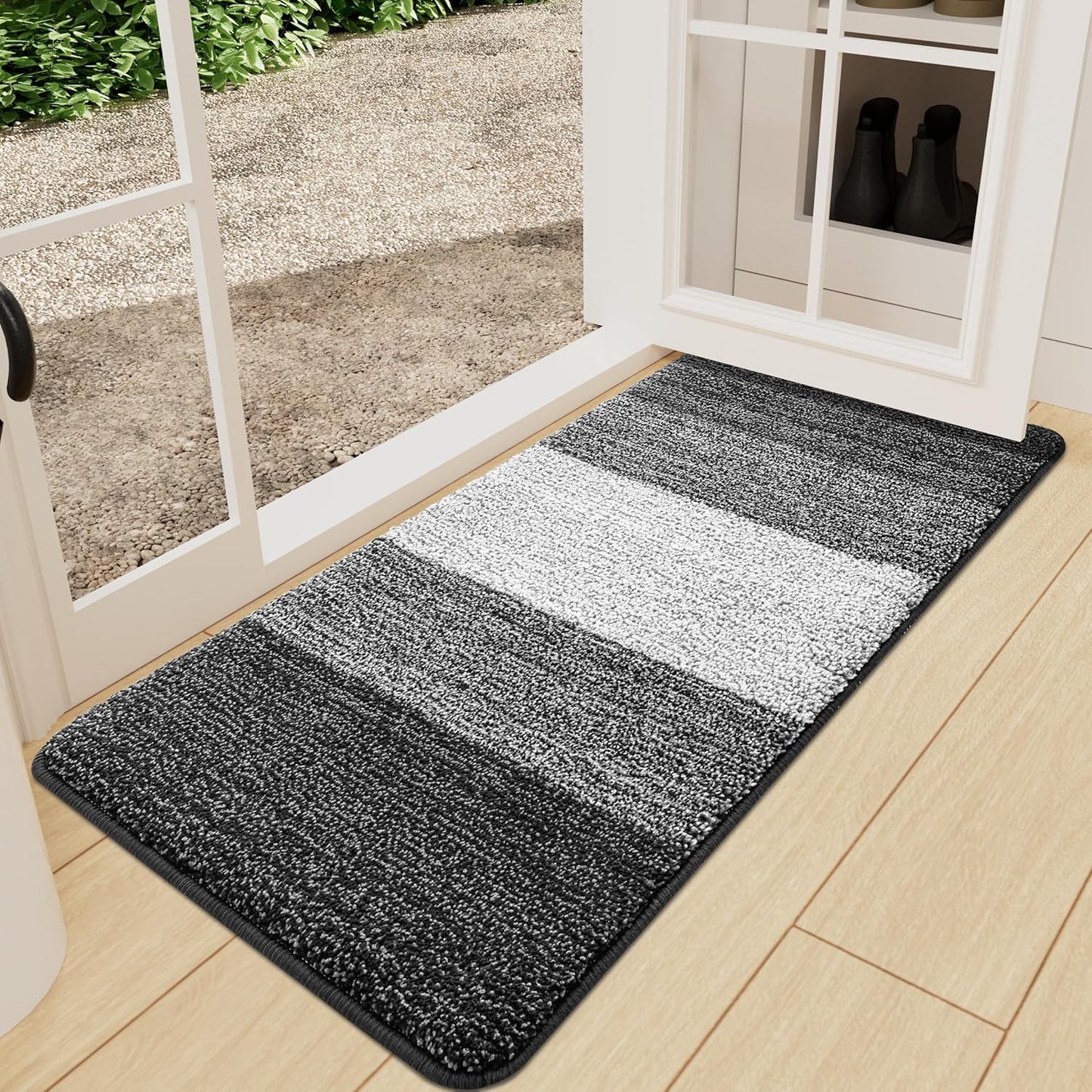 Kitinjoy Indoor Outdoor Door Mat, 32x20 Non-Slip Absorbent Dirt Trapper, Low-Profile Washable Inside Entrance Front Floor Mat, Sturdy Soft Entry Doormats for Entryway, Grey