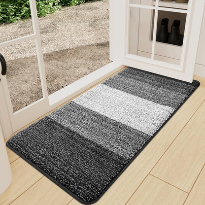 Kitinjoy Indoor Outdoor Door Mat, 32x20 Non-Slip Absorbent Dirt Trapper, Low-Profile Washable Inside Entrance Front Floor Mat, Sturdy Soft Entry Doormats for Entryway, Grey