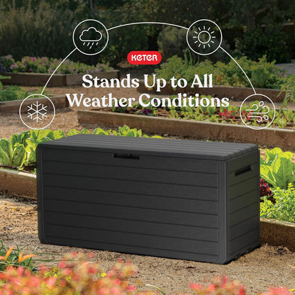 Keter Marvel Plus 71 Gallon Resin Outdoor Storage Box for Patio Furniture Cushions, Throw Pillows, Garden Tools and Pool Floats, Brown