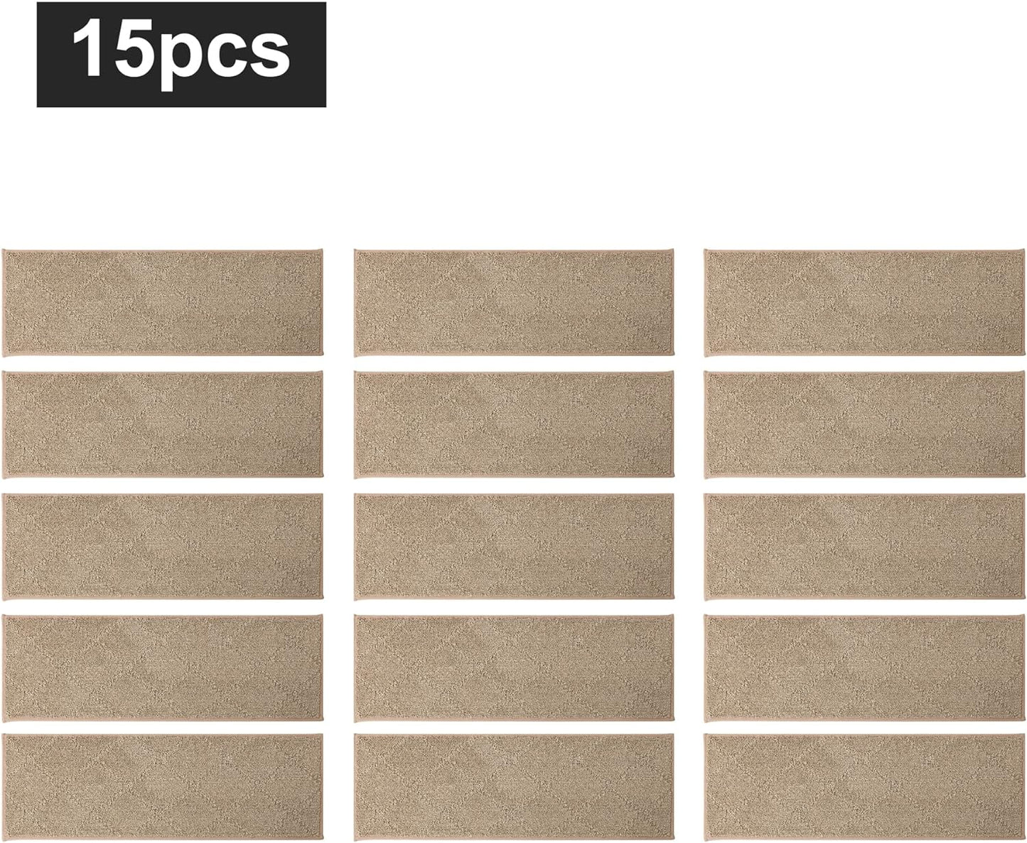 COSY HOMEER Edging Stair Treads Non-Slip Carpet Mat 28inX9in Indoor Stair Runners for Wooden Steps, Edging Stair Rugs for Kids and Dogs, 100% Polyester TPE Backing(4pc, Beige)