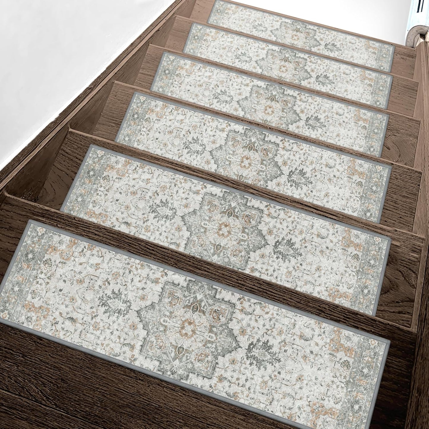 sarben Non Slip Stair Treads for Wooden Steps 15PCS - 8"x30" Indoor Safety Carpet, Edging Mats with TPE Adhesive Backing, Pet and Elderly Friendly Stair Rugs (Taupe) - Colors A