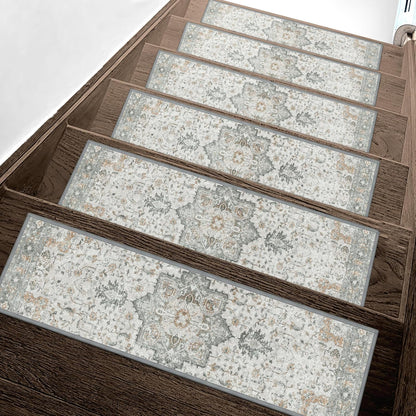 sarben Non Slip Stair Treads for Wooden Steps 15PCS - 8"x30" Indoor Safety Carpet, Edging Mats with TPE Adhesive Backing, Pet and Elderly Friendly Stair Rugs (Taupe) - Colors A