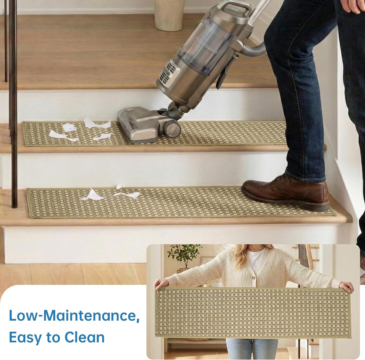 Chenille Stair Treads for Wooden Steps 8"x30" (15 Pack), Ultra Soft Non-Slip Carpet Stair Runners Indoor, Peel and Stick Self-Adhesive Step Rugs for Kids & Dogs, Machine Washable, Gray