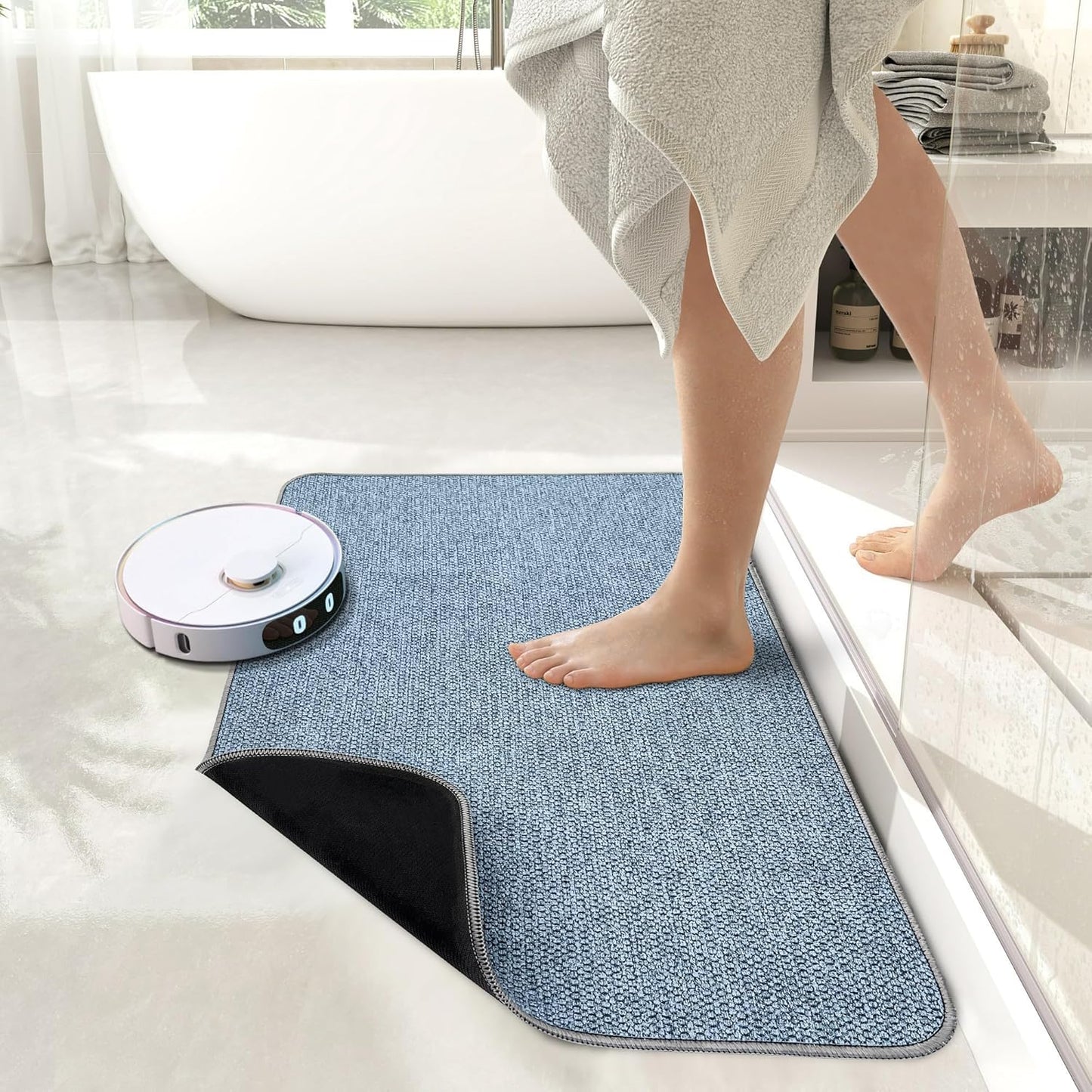 Bath Mat,Ultra Thin Bathroom Rugs,Rubber Bath Mats for Bathroom,No Slip Bath Rugs,Quick Dry,Machine Washable,Low Pile,Absorbent,Shower Outside,Sink,Home Decor Accessories.Grey,1'5"x2'3"(17x27Inch)