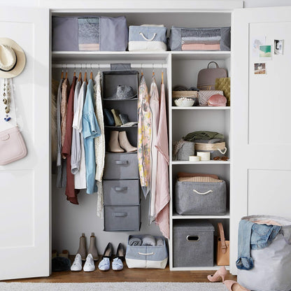 Amazon Basics 6-Tier Hanging Closet Shelf Organizer with Pockets, Clothes Storage for Sweaters and Clothing, 12" W x 9" L x 8.5" H, Grey | Organizer