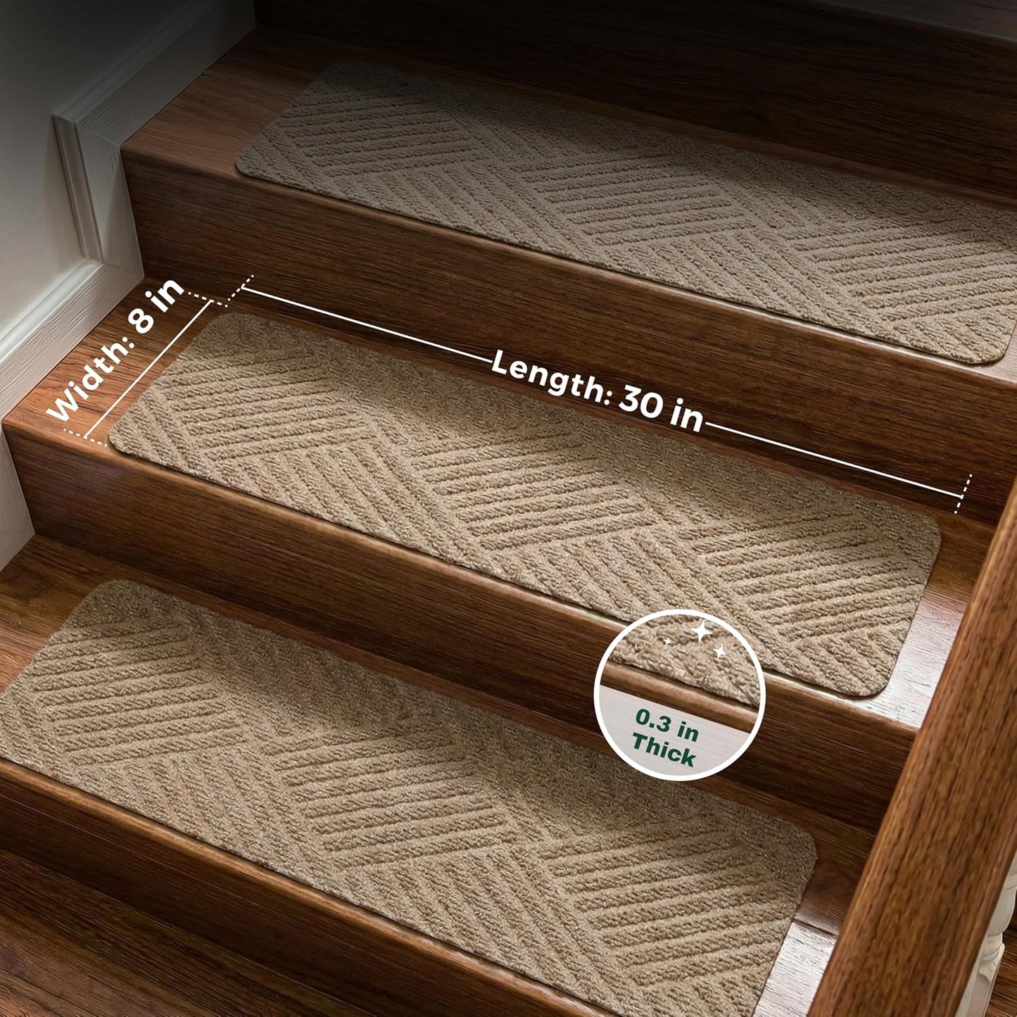 MBIGM 8" X 30" (15 in Pack) Non-Slip Carpet Stair Treads Non-Skid Safety Rug Slip Resistant Indoor Runner for Kids Elders & Pets with Reusable Adhesive - Dark Gray Diamond Weave