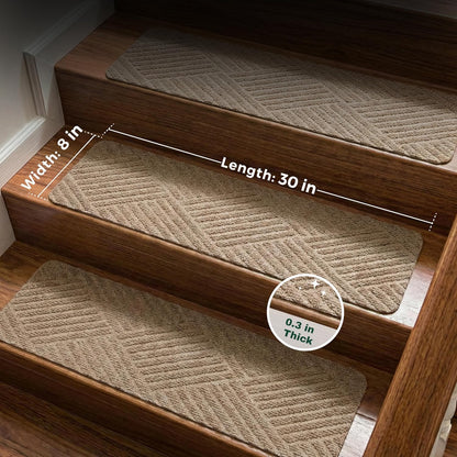 MBIGM 8" X 30" (15 in Pack) Non-Slip Carpet Stair Treads Non-Skid Safety Rug Slip Resistant Indoor Runner for Kids Elders & Pets with Reusable Adhesive - Dark Gray Diamond Weave