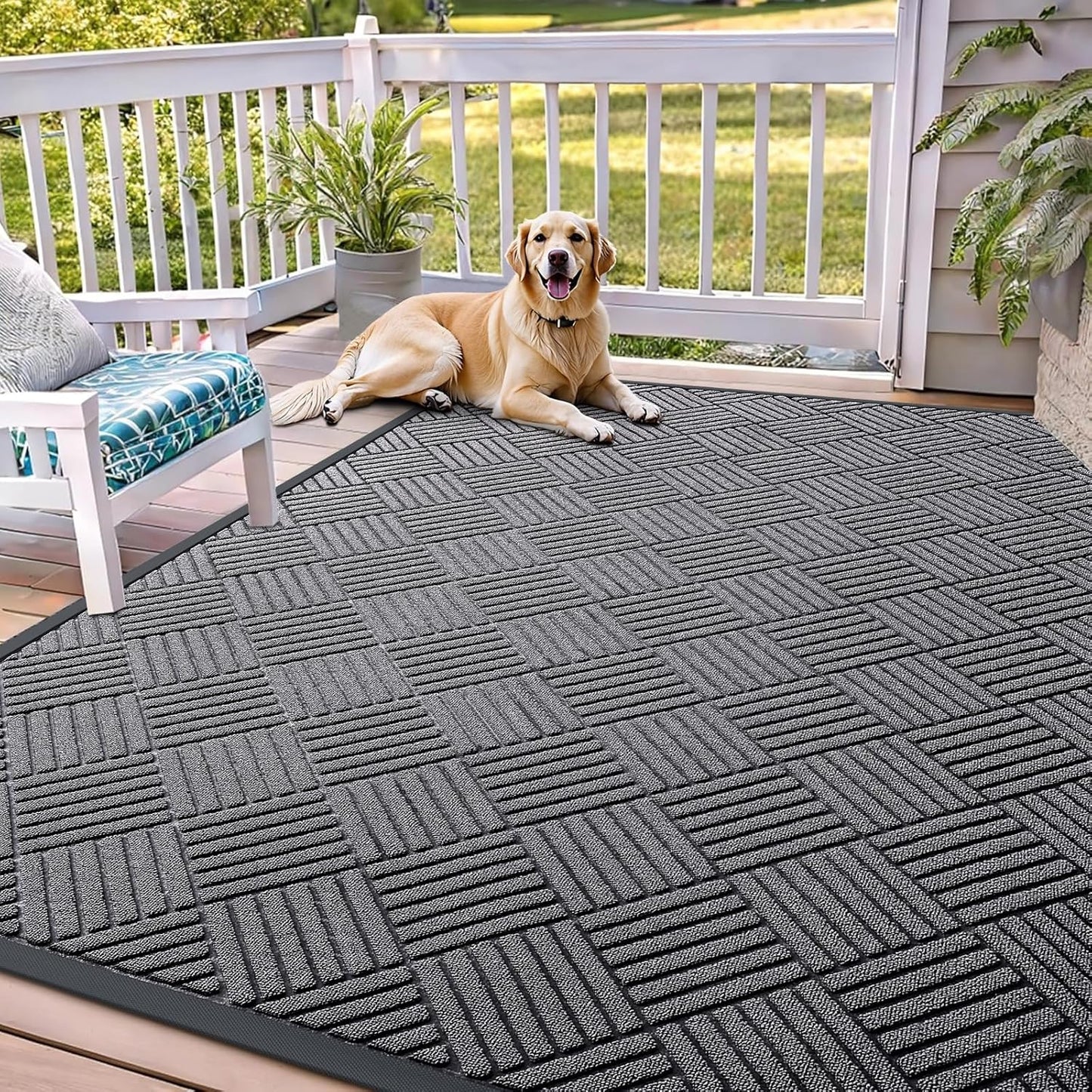 OLANLY Front Door Mat Outside Entrance 29.5x17, Absorbent, Heavy Duty Sturdy Natural Rubber Doormat Indoor Outdoor, Stain and Fade Resistant, Non-Slip Low Profile Floor Mat for Entryway, Grey Diamond