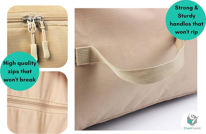 Comforter Storage Bag - Folding Organizer bag for King/Queen Comforters, Pillows, Blankets, Bedding/Quilt, Blanket, Duvet, Large Collapsible Organizers, 24"x14"x11" (Beige, 1-Pack)
