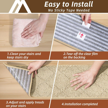 COSY HOMEER Edging Stair Treads Non-Slip Carpet Mat 28inX9in Indoor Stair Runners for Wooden Steps, Edging Stair Rugs for Kids and Dogs, 100% Polyester TPE Backing(4pc, Beige)