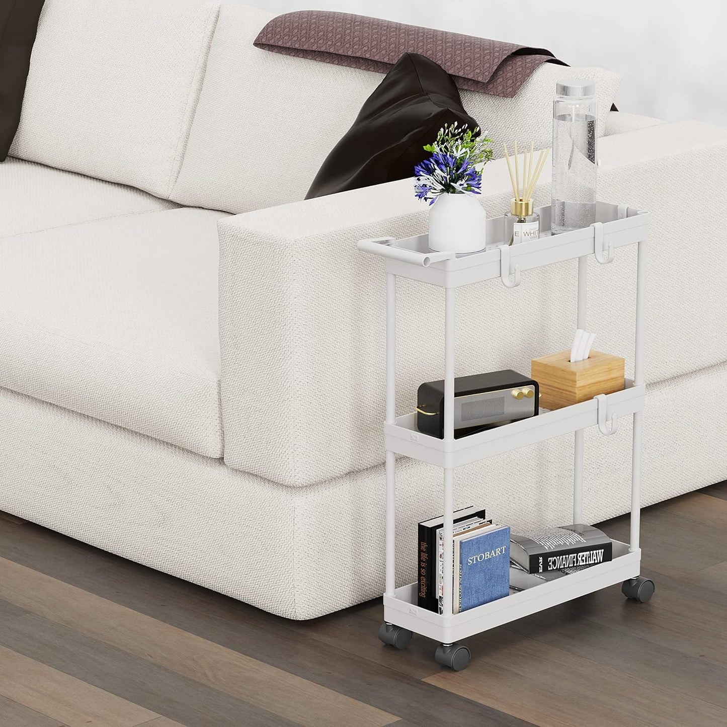Simple Houseware 3-Tier Slim Rolling Cart w/Handle 5.5" Wx27.5 H, Turquoise | Storage Cart for Narrow Space (5.5-Inch Wide) Kitchen, Bathroom, Laundry Room