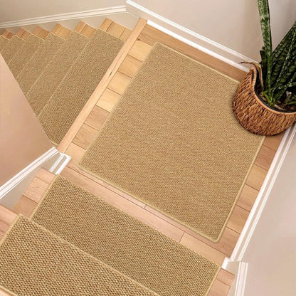 Brakki Bullnose Carpet Stair Treads, Non Slip Stair Treads for Wooden Steps Indoor, Stair Runner, Soft Stair Rugs, Edging Stair Protectors, Washable, 29.5"x9.5"x1.5" 14pcs, Beige