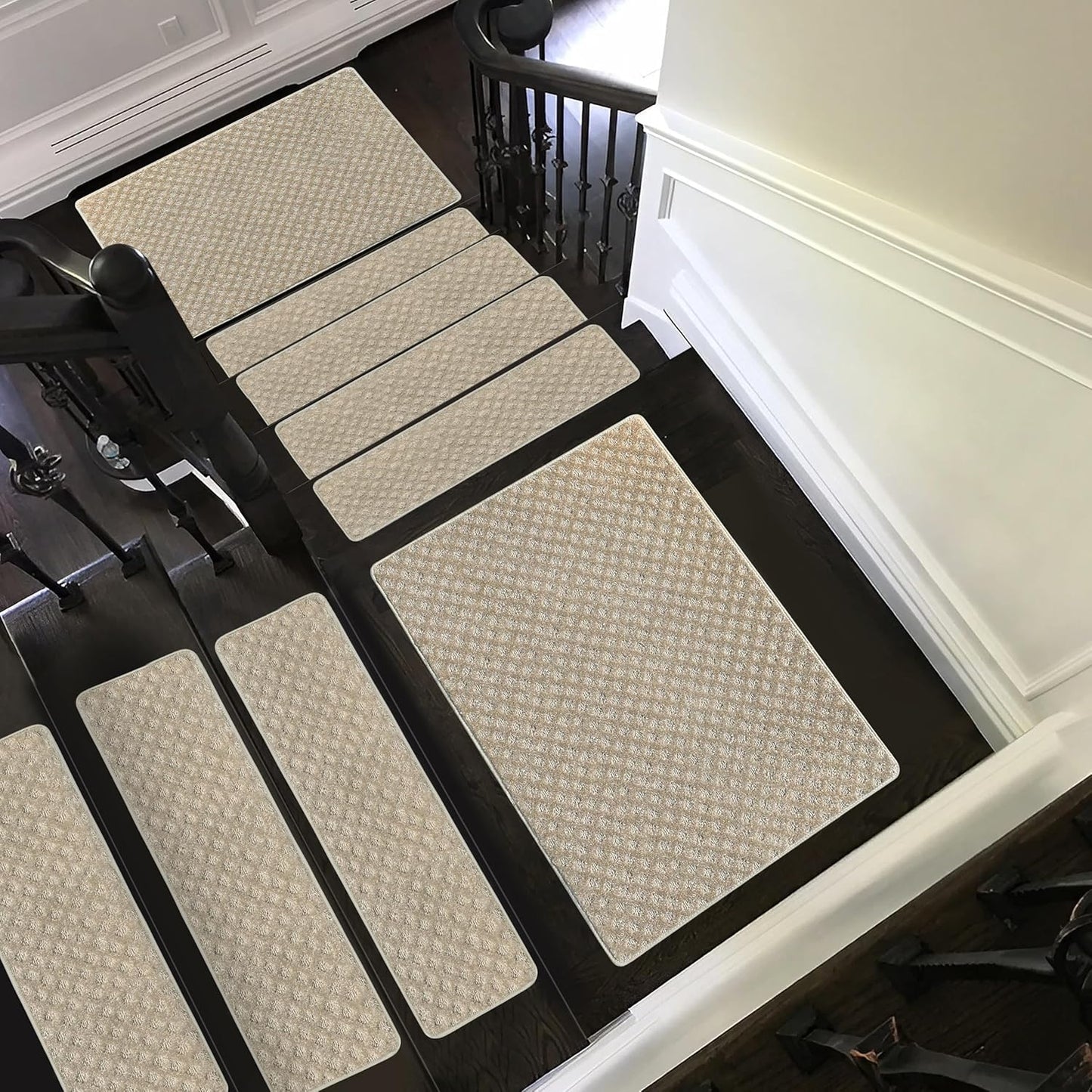 PURE ERA Carpet Stair Treads Tape Free Non Slip Indoor Stair Carpet Stair Protectors Pet-Friendly Non-Slip Skid Resistant Washable Reusable 8" x 30"(2 Pieces,Black)