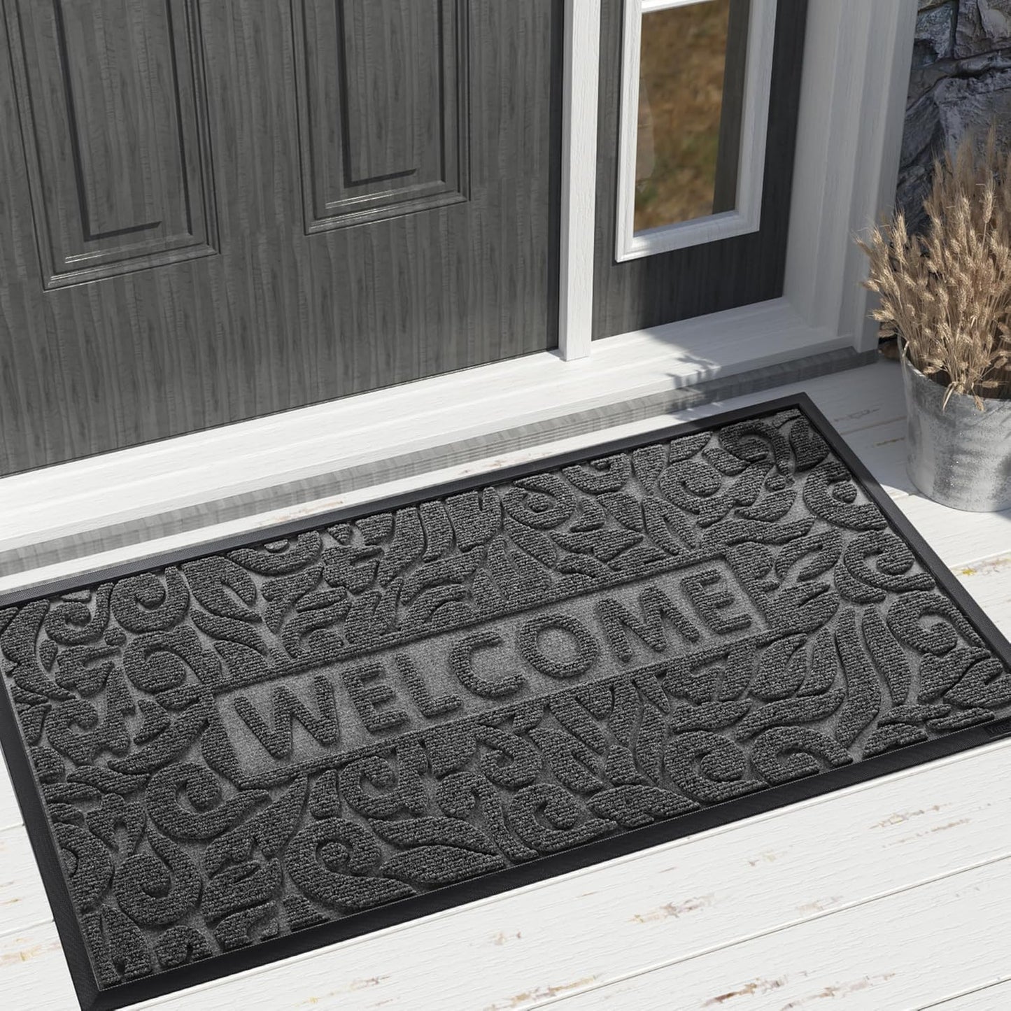 Yimobra Welcome Mat Outdoor 29.5x17, Waterproof Non-Slip Outdoor Mats for Front Door Outside Entrance, Low-Profile Entryway Mat Indoor for Garage Patio, Black
