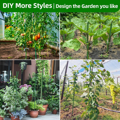 Fabulas Garden Stakes 16 Inch 30 Pack, Diy 4ft 5ft 6ft 7ft 8ft Tomato Stakes Plastic Coated Metal Plant Sticks Stakes Supports with 20 Connectors 15 Rotatable Clips for Indoor Outdoor Plants Vegetable