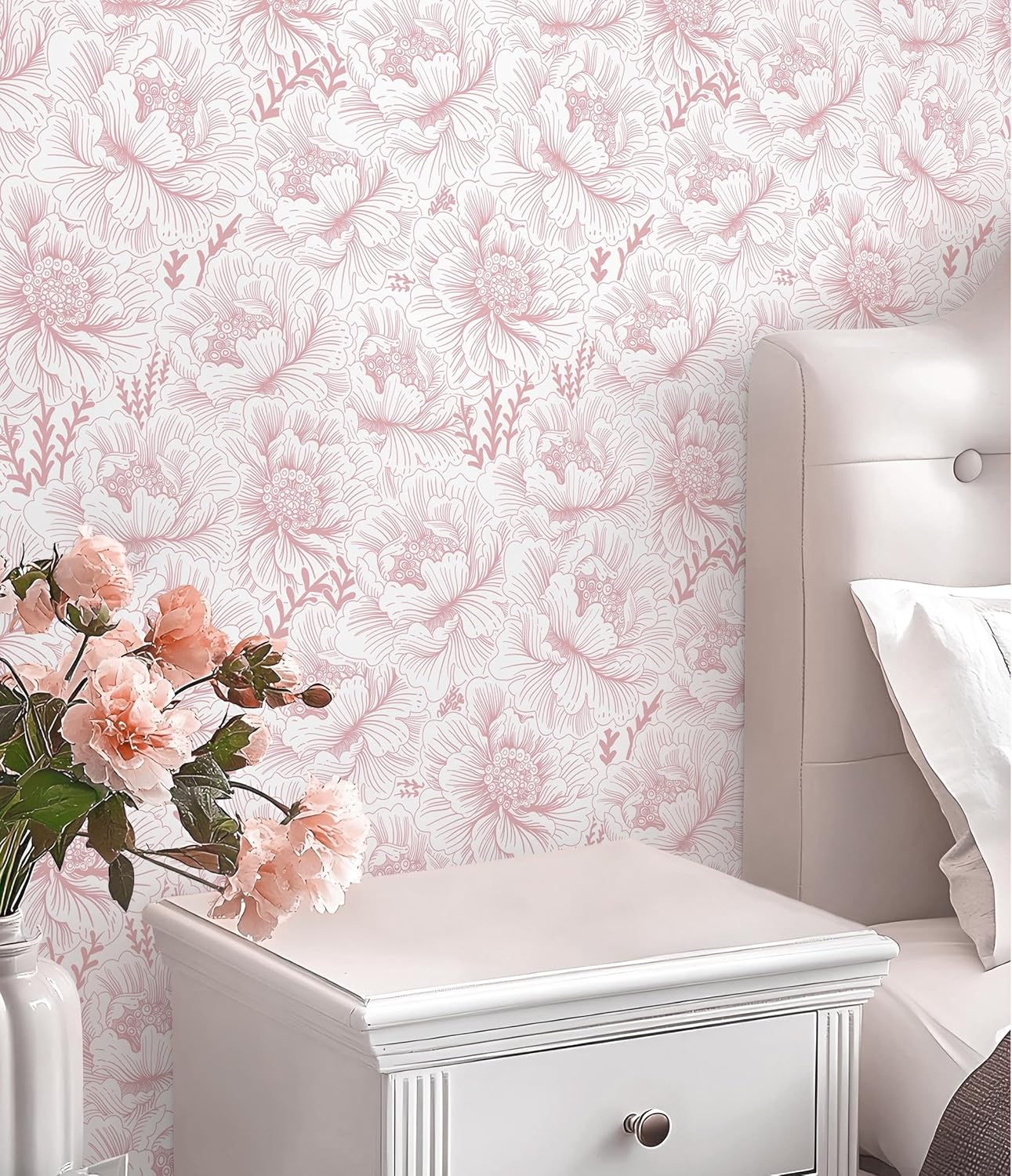 GloryTik Floral Peel and Stick Wallpaper, Removable Blue Floral Contact Paper, Self Adhesive Renter Friendly Wallpaper for Bedroom Living Room Bathroom (17.3" x 78.7")