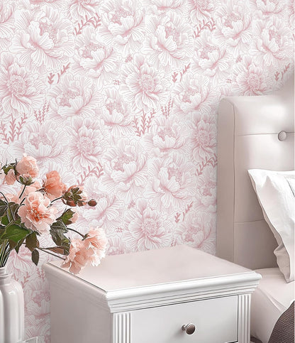 GloryTik Floral Peel and Stick Wallpaper, Removable Blue Floral Contact Paper, Self Adhesive Renter Friendly Wallpaper for Bedroom Living Room Bathroom (17.3" x 78.7")