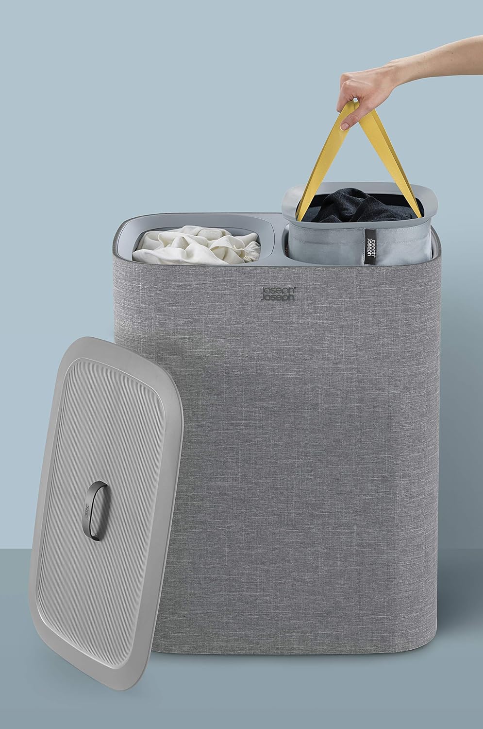 Joseph Joseph Tota Trio 90 liter/23.8 gallon Laundry Hamper Separation Basket with lid, 3 Removable Washing Bags with Handles- Ecru