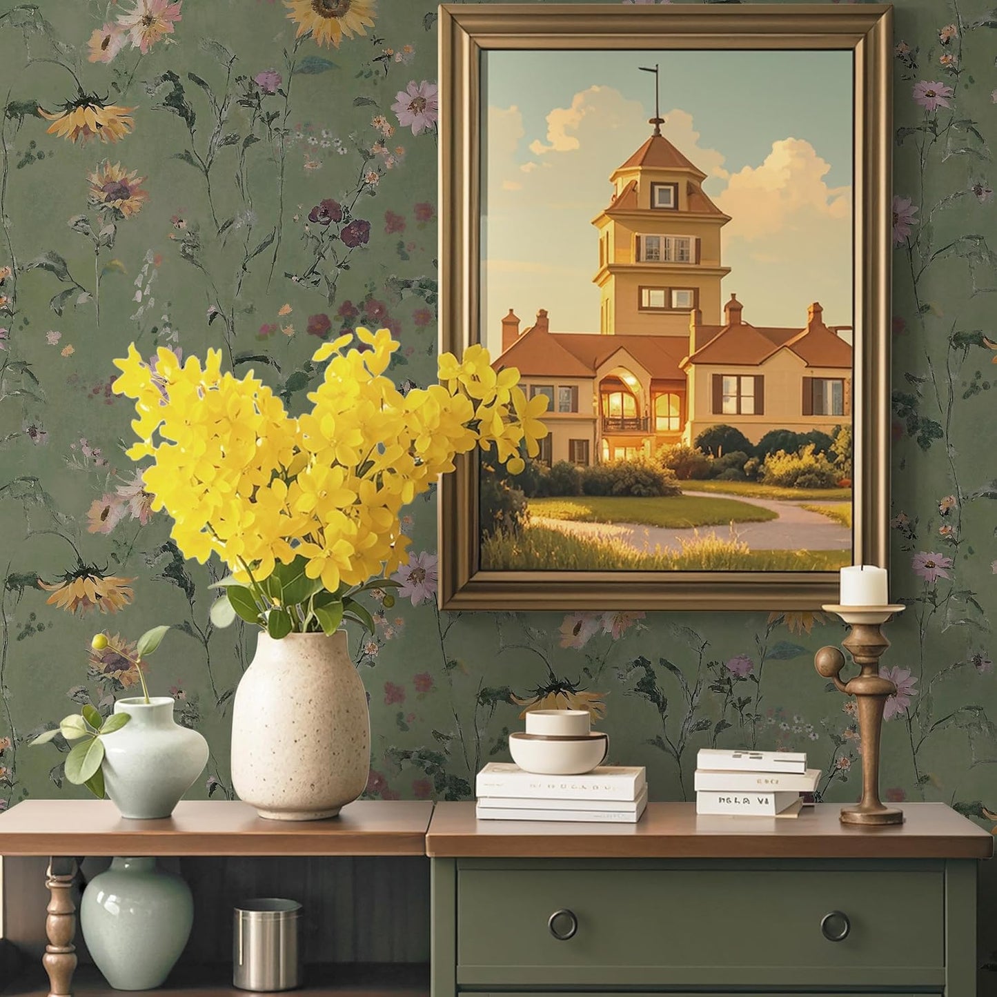 Dimoon 17.3" X 78.7" Peel and Stick Wallpaper Floral Contact Paper Boho Beige White Renter Friendly Natural Wall Paper Waterproof Removable Self Adhesive Wallpaper for Bedroom Livingroom Vinyl Roll