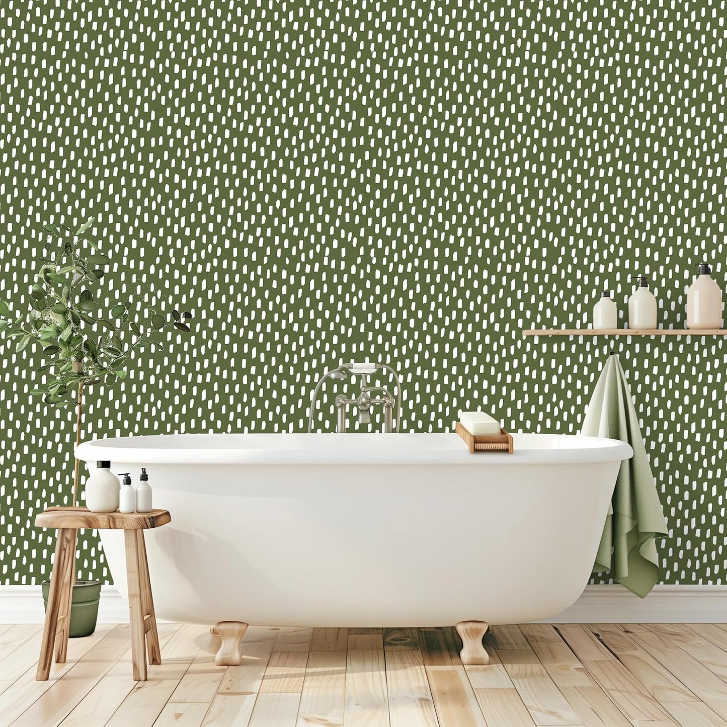 HAOKHOME Peel and Stick Wallpaper Boho Modern Dots Wall Paper Removable for Bathroom Caramel/White Contact Paper 17.3in x 9.8ft