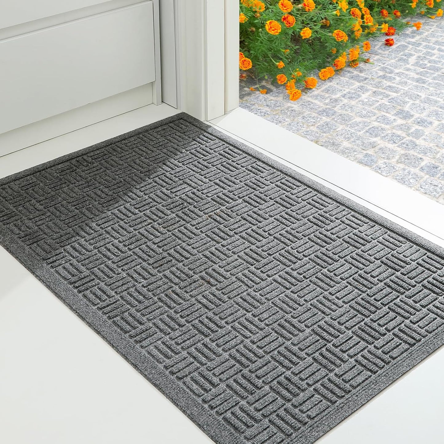 Mibao Front Door Mat, Heavy Duty Durable Welcome Mat for Outdoor Indoor, Dirt Trapper Waterproof Super Absorbent Door Mat for Entryway Outside Patio Porch, 29.5" x 17", Grey
