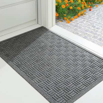 Mibao Front Door Mat, Heavy Duty Durable Welcome Mat for Outdoor Indoor, Dirt Trapper Waterproof Super Absorbent Door Mat for Entryway Outside Patio Porch, 29.5" x 17", Grey