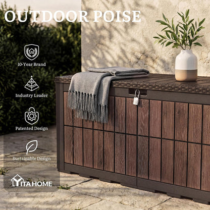 YITAHOME 134 Gallon Large Deck Box | Waterproof Resin Outdoor Storage Box with Lock, Doubles as 2-Person Bench Seating for Patio Furniture Cushions,Garden Tools &