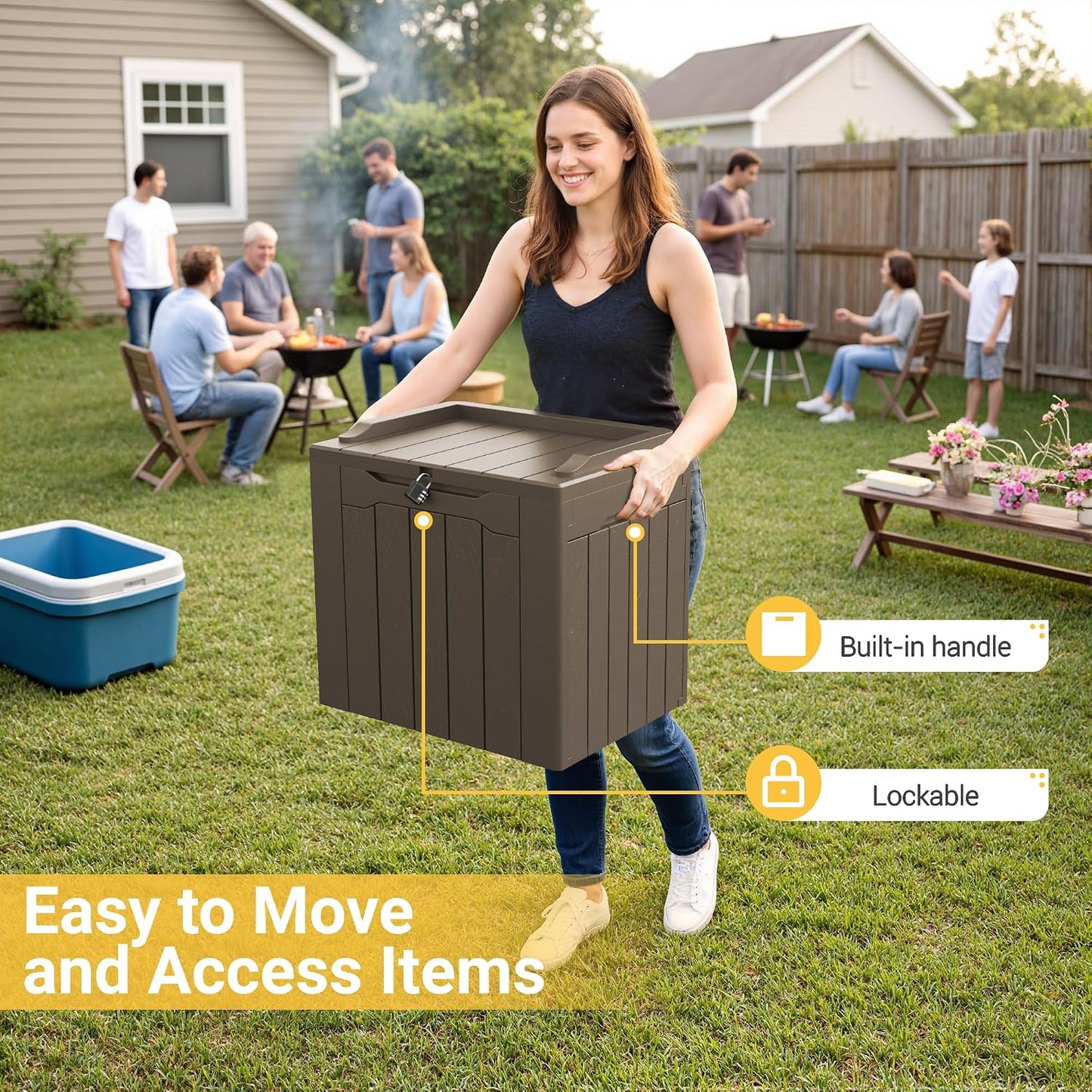 Greesum Outdoor Storage Box 31 Gallon Storage Box with Lid for Patio Furniture, Garden Tools, Pool Supplies, Waterproof and UV Resistant, Lockable, Dark Black