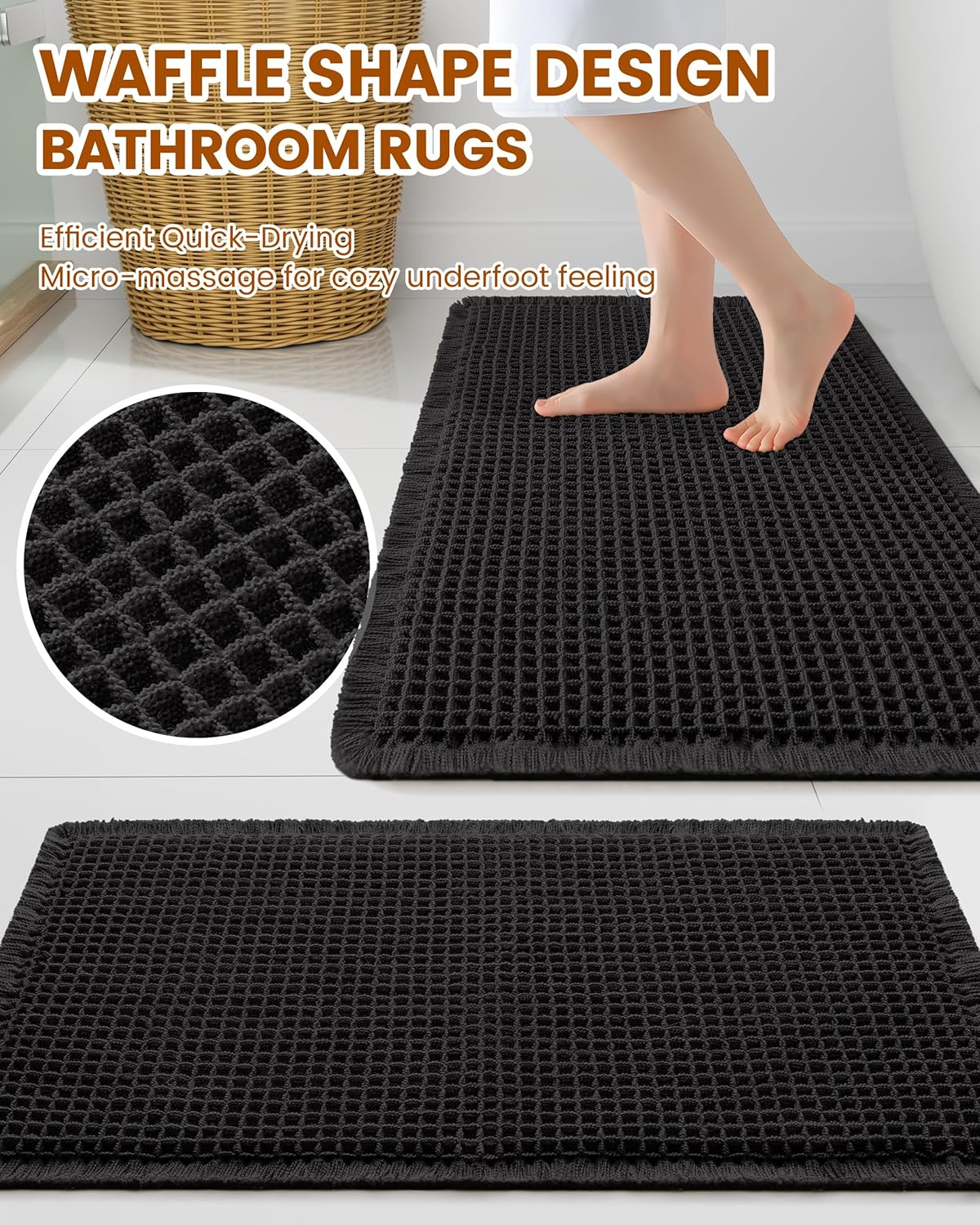 Smiry Waffle Bath Mat 30x20, Extra Soft Absorbent Bathroom Rugs, Non Slip Machine Washable Quick Dry Bath Rugs for Bathroom Floor, Tub, Shower, Home Decor Accessories, Brown