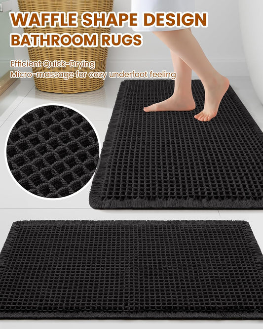 Smiry Waffle Bath Mat 30x20, Extra Soft Absorbent Bathroom Rugs, Non Slip Machine Washable Quick Dry Bath Rugs for Bathroom Floor, Tub, Shower, Home Decor Accessories, Brown