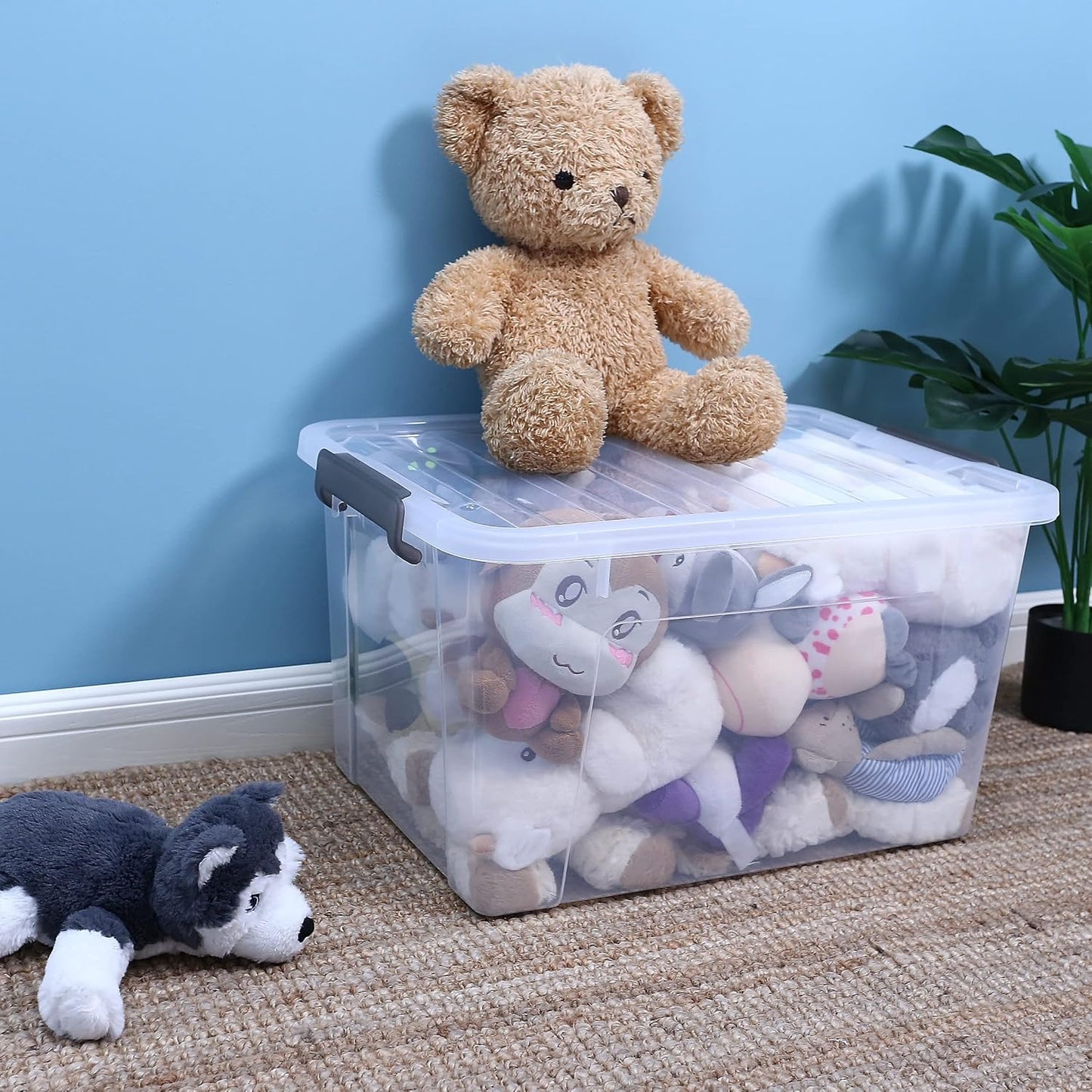 Citylife 57 QT Plastic Storage Bins with Double-Opening Lids, Storage Containers for Organizing, Large Clear Storage Box for Closet, Blankets, 2 Packs