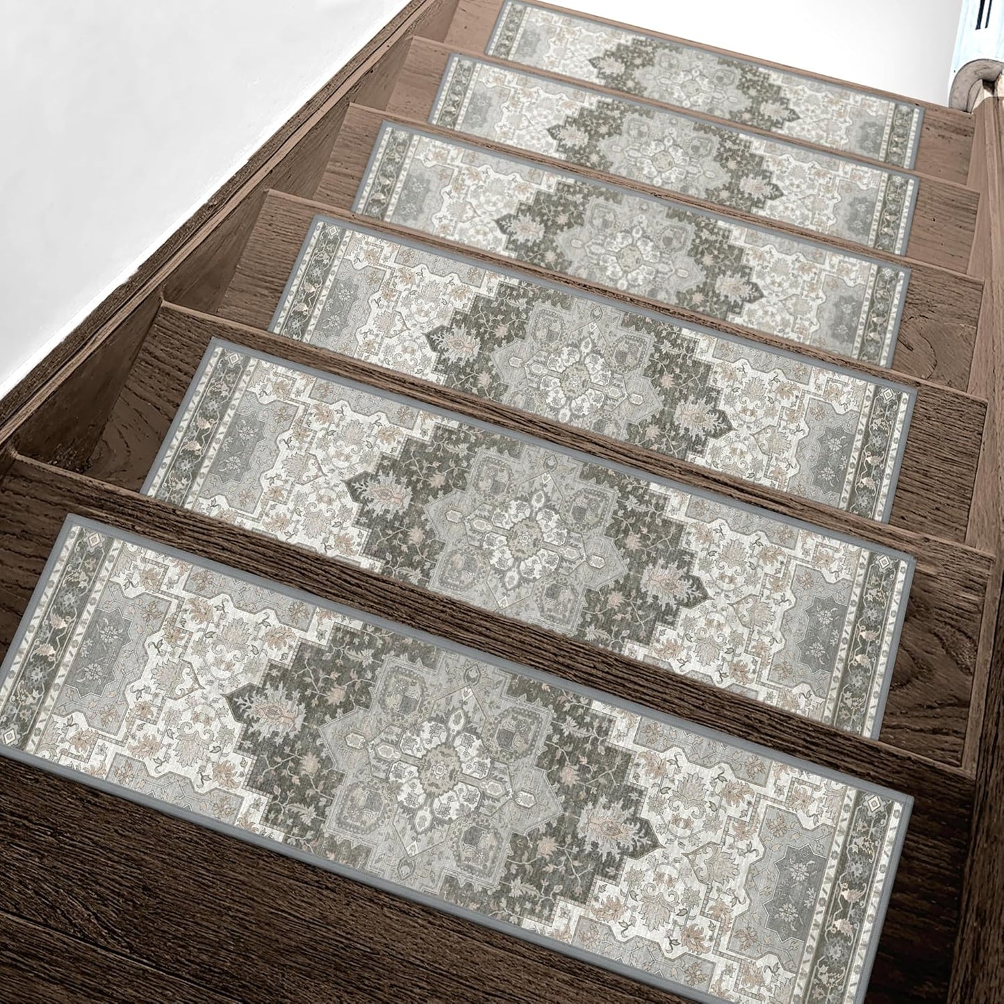 sarben Non Slip Stair Treads for Wooden Steps 15PCS - 8"x30" Indoor Safety Carpet, Edging Mats with TPE Adhesive Backing, Pet and Elderly Friendly Stair Rugs (Taupe) - Colors B