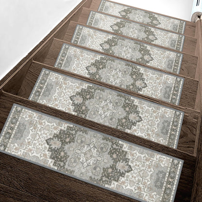 sarben Non Slip Stair Treads for Wooden Steps 15PCS - 8"x30" Indoor Safety Carpet, Edging Mats with TPE Adhesive Backing, Pet and Elderly Friendly Stair Rugs (Taupe) - Colors B