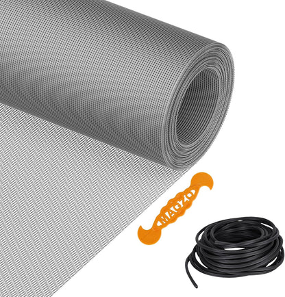 Window Screen Replacement Kit, 48"W × 99"L Durable Polyester Adjustable Screen Mesh with Retainer Spline (32ft) for DIY Project Window Screen Door Screen Replacement & Repair, Black